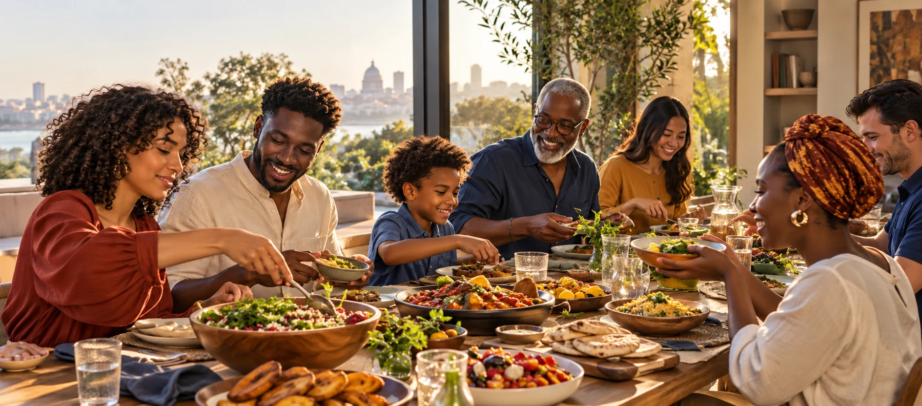 People sharing food together around a table